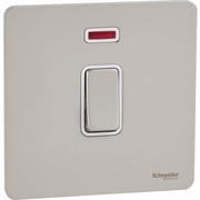 مفتاح كهربائي Schneider GU2411-WPN Ultimate Pearl Nickel بدون براغي بلوحة مسطحة 20 أمبير مع ملحق أبيض نيون | GU2411-WPN